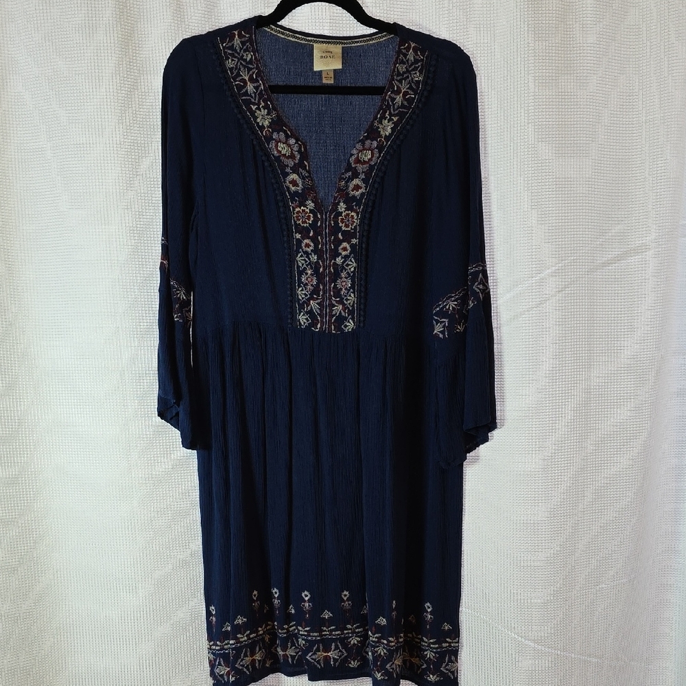 Knox Rose 3/4 Flaired Sleeve Embroidered Boho Dress L